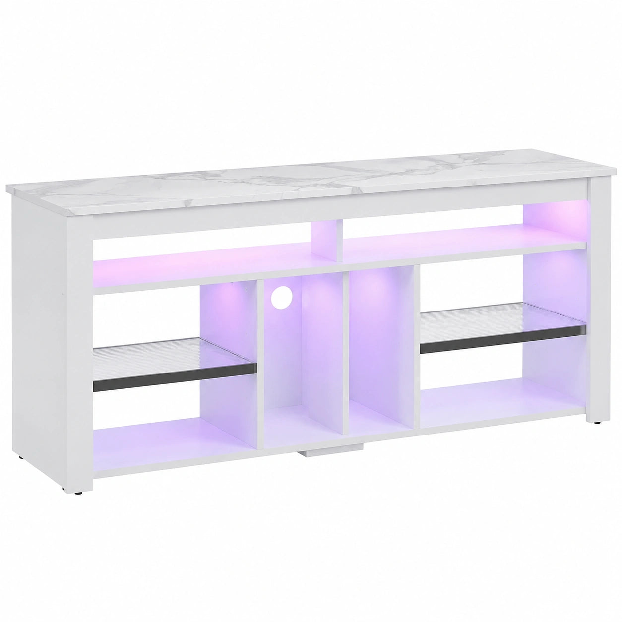 Meuble TV, avec rangement, coloris blanc, pour le salon