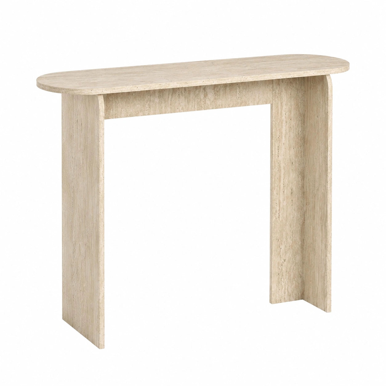 Table console, en panneaux de bois, coloris blanc et beige, pour l’entrée ou le salon