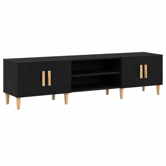 Meuble TV, avec rangement, en chêne, 180 x 31,5 x 40 cm, coloris noir, pour le salon