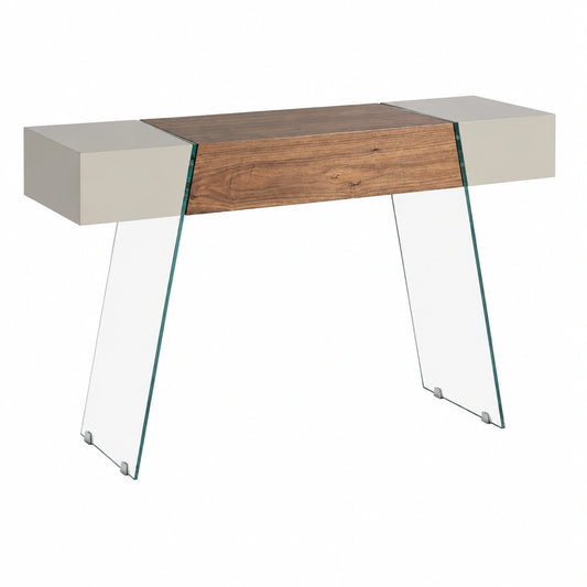 Table console, en noyer et verre trempé, 120 x 40 x 73 cm, pour l’entrée ou le salon
