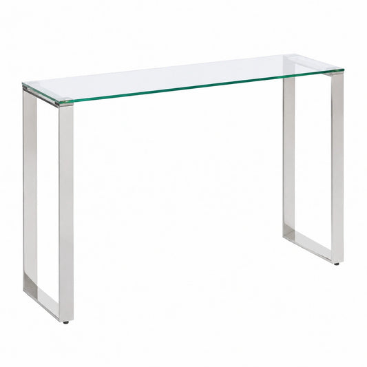 Table console, en acier et verre trempé, 75 x 40 cm, coloris argenté, pour l’entrée ou le salon