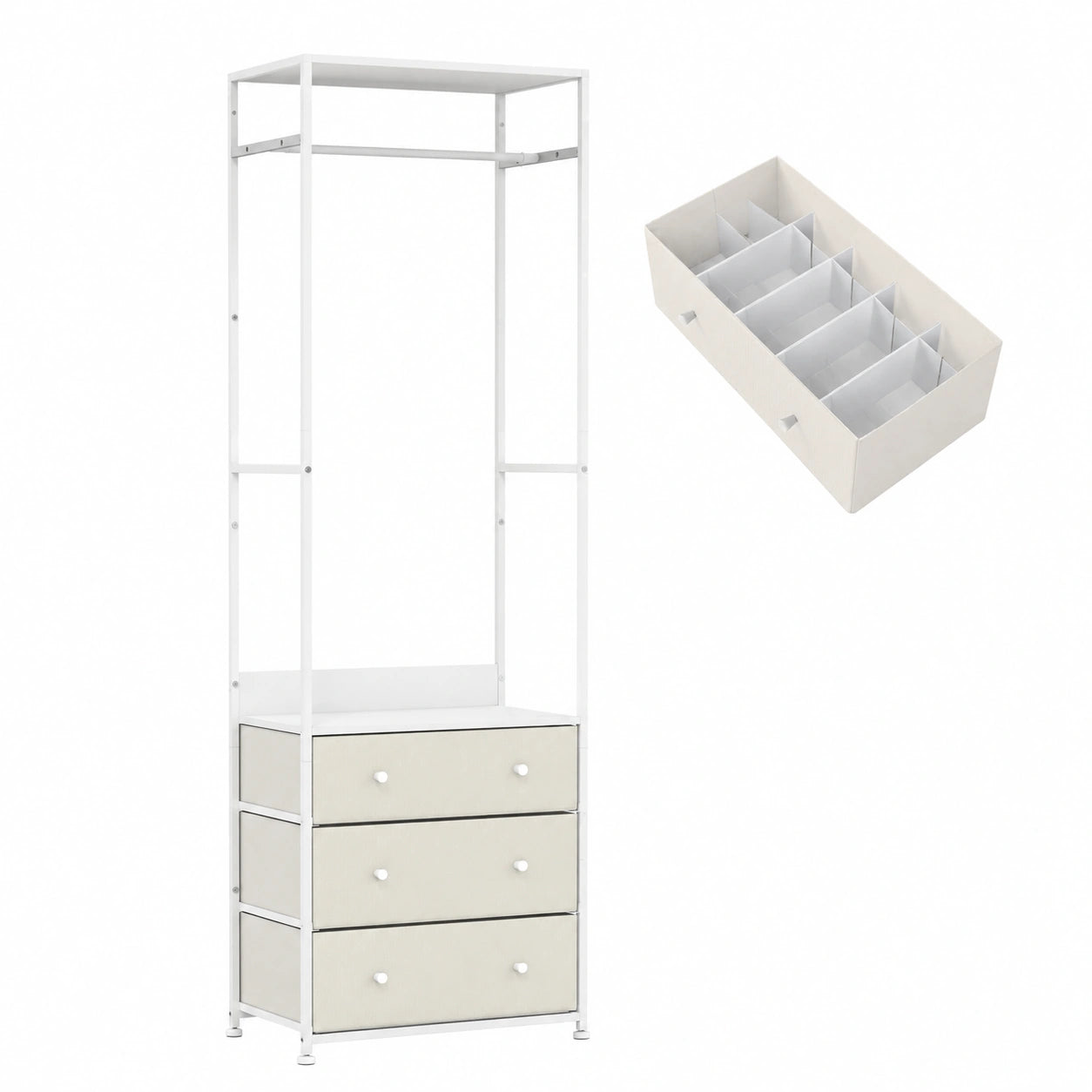 Porte-manteau, en métal, pliable, avec tiroirs, avec portes, coloris blanc, pour l’entrée ou le couloir