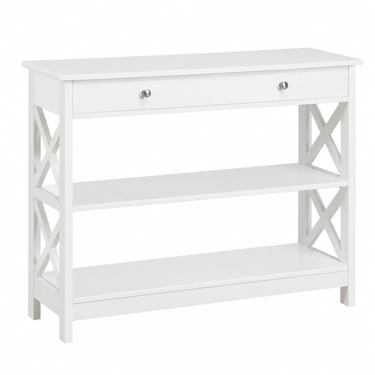 Table, avec tiroirs, en bois massif, coloris blanc, 100 x 30 x 80 cm, pour les espaces de vie