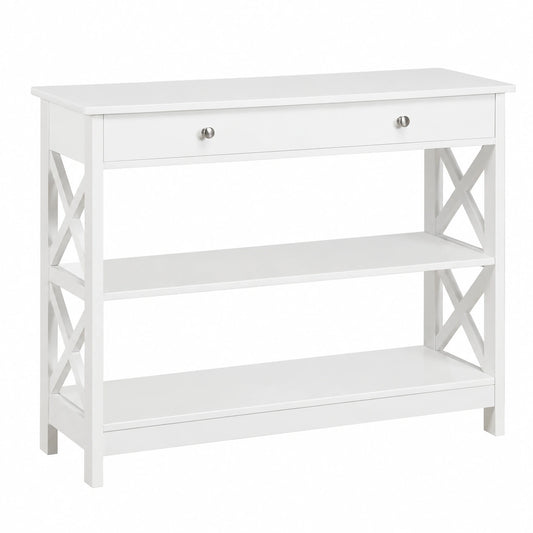 Table, avec tiroirs, en bois massif, coloris blanc, 100 x 30 x 80 cm, pour les espaces de vie