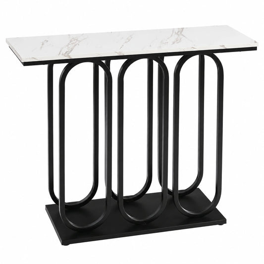 Table, en métal, coloris noir et blanc, 100 x 30 x 80 cm, pour les espaces de vie