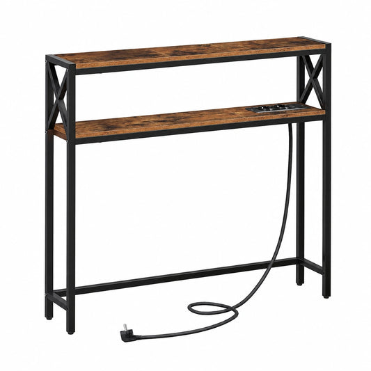 Table, avec rangement, avec prise intégrée, coloris marron, pour les espaces de vie
