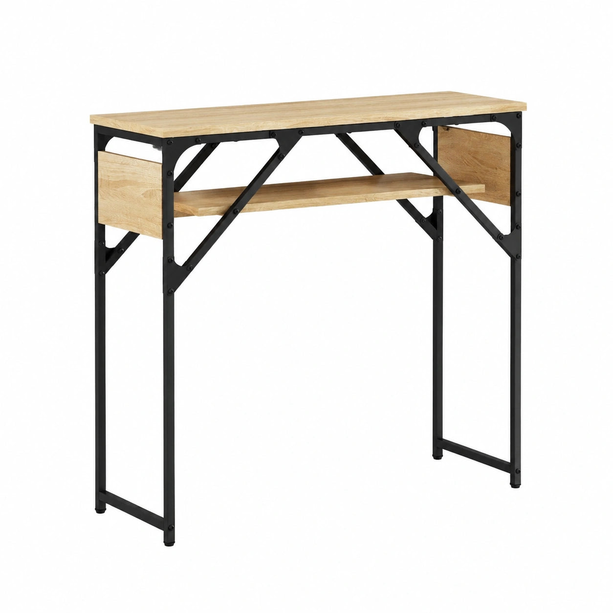 Table, avec rangement, avec étagères, en chêne et métal, 75 x 30 x 75 cm, pour les espaces de vie