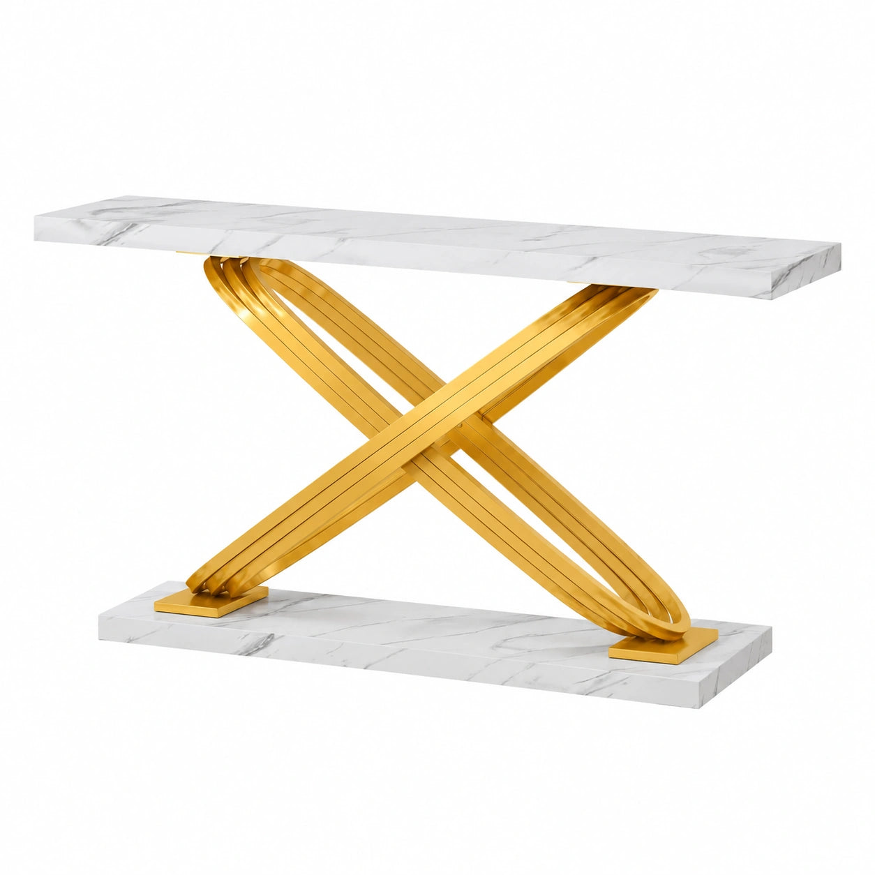 Table, en métal, coloris blanc et doré, 140 x 33 x 80 cm, pour les espaces de vie
