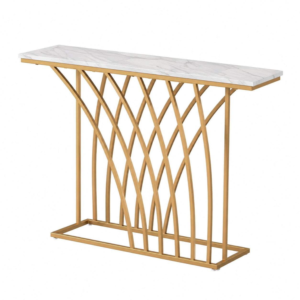 Table, en métal, coloris doré, 120 x 30 x 80 cm, pour les espaces de vie