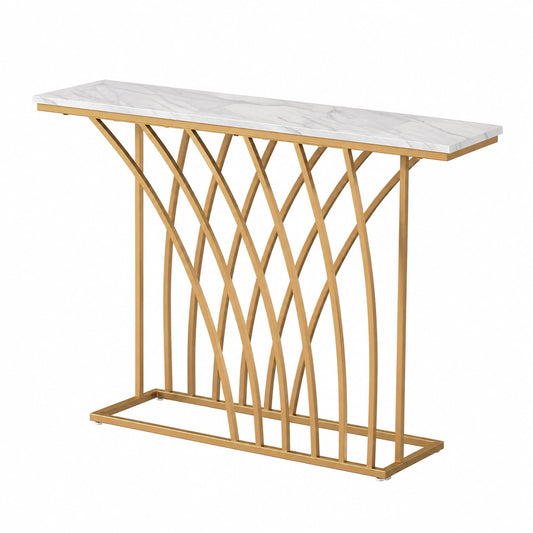 Table, en métal, coloris doré, 120 x 30 x 80 cm, pour les espaces de vie
